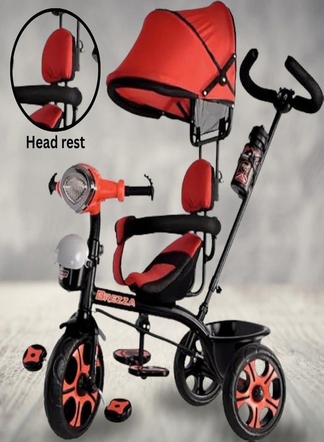 Maanit Kids Tricycle with Canopy & Dual Storage Basket - Toddler Bike with Parental Handle Control, Safety Guardrail & Comfort Seat - Trike for Ages 1.5-5 Years (Red) - Image 5